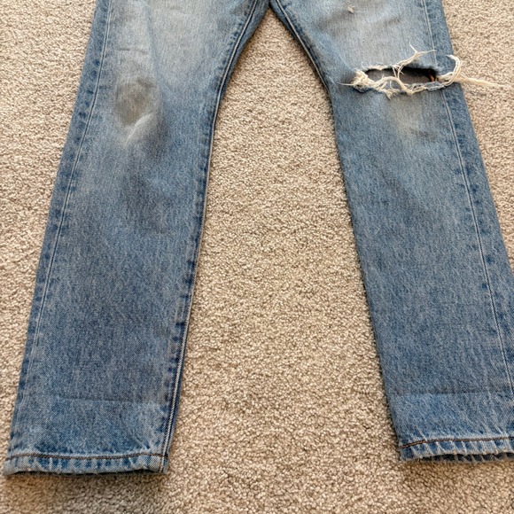 Levis 501 Jeans Womens 25 Medium Wash Distressed Thrashed Button Fly Retro - Picture 3 of 14